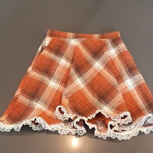 Nashalyly Pumpkin and Cream Lined Mini Skirt with Lace Hem